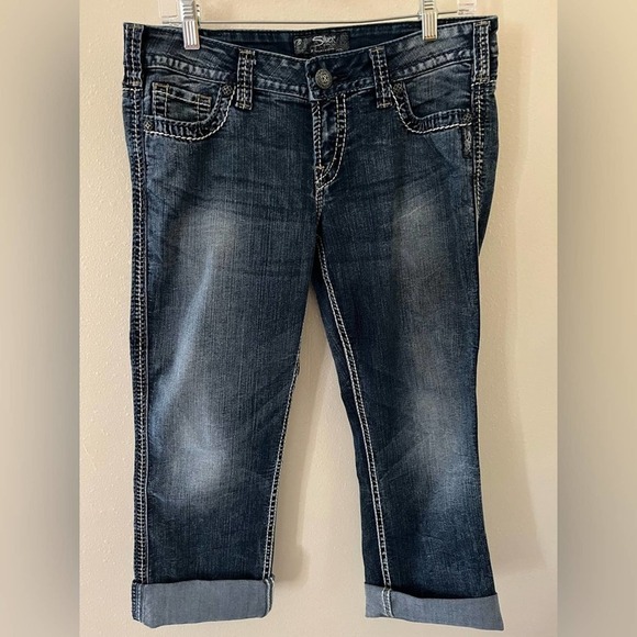 Silver Jeans Twisted Capri Tag Size 30 Blue Heavy Stitch Cropped Women’s Jeans - Picture 1 of 7